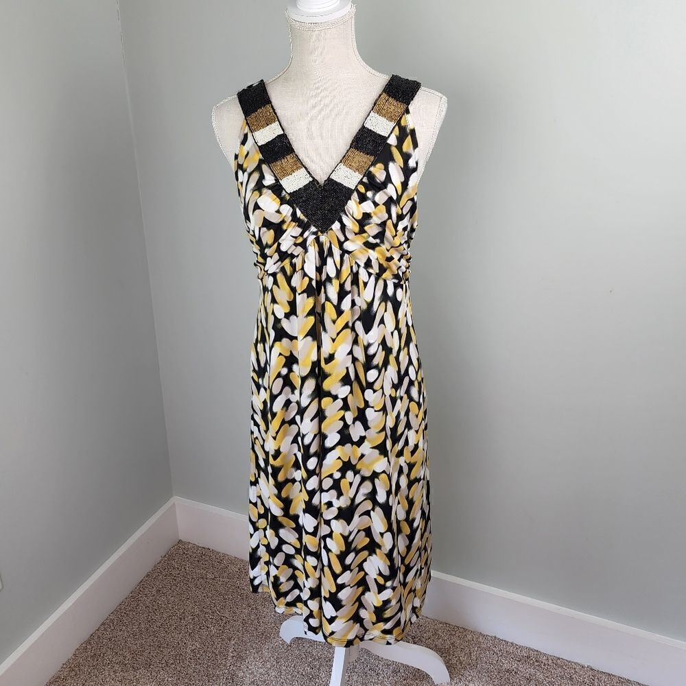 STYLE AND COMPANY WOMEN'S SLEEVELESS V NECK DRESS SIZE LARGE BEADED DETAIL